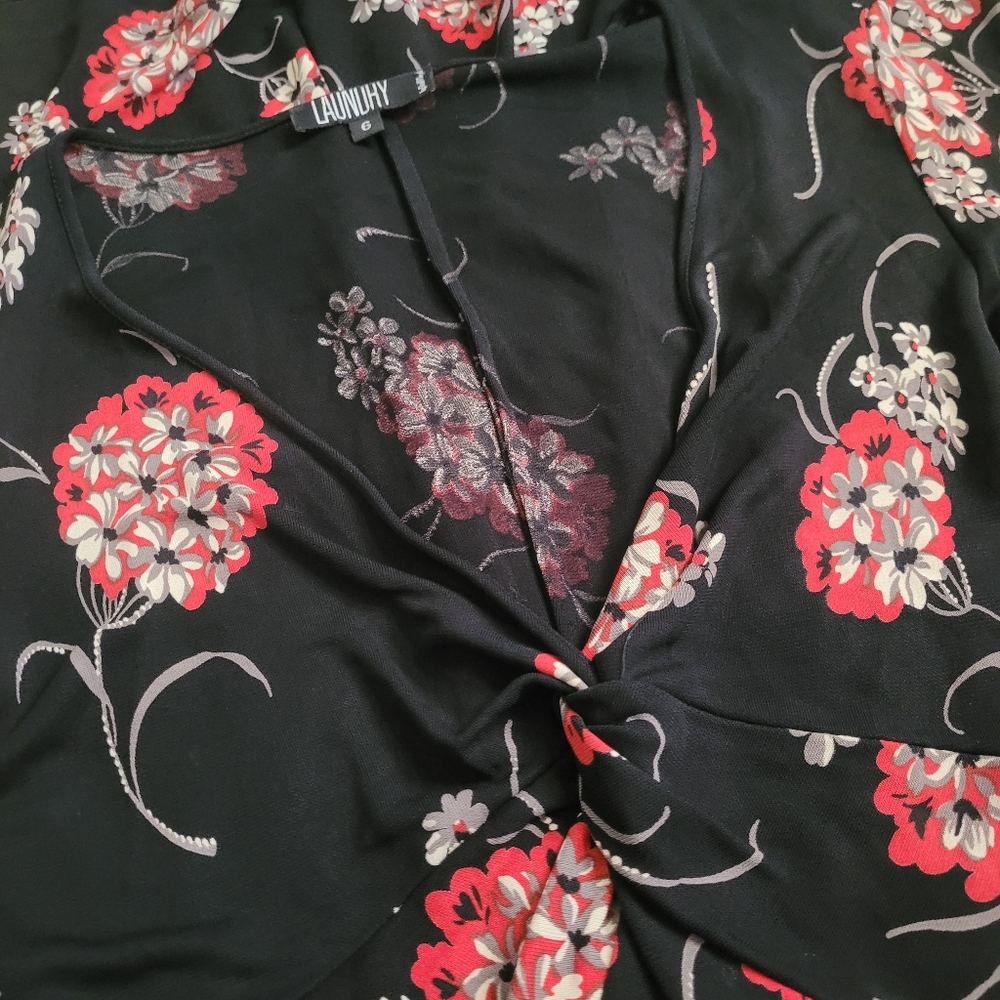 Vintage Laundry by Shelli Segal Black & Red Floral Dress Whimsigoth 6 - Picture 12 of 15